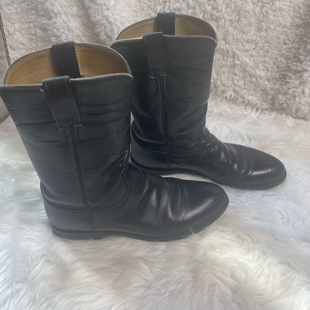Vintage Justin Classic Black Roper USA Style 3133 Cowboy Boots Mens Size 8 - Picture 5 of 15